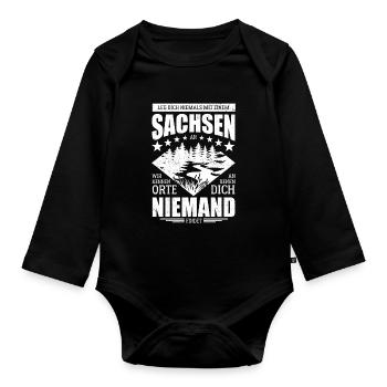 Leg dich nicht mit einem Sachsen an - Spruch - Baby Bio-Langarm-Body - Schwarz - Vorne