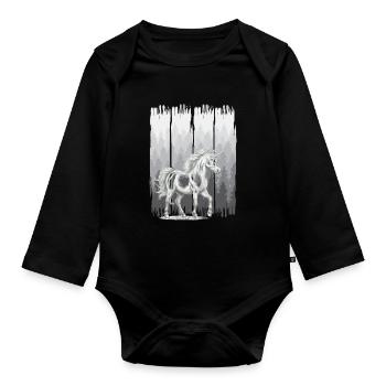 Cheval de forêt Chevaux Licornes Licorne Cheval sauvage - Body Bébé bio manches longues - noir - Devant