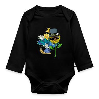 Snail, Snail Shell, Nature, Spring, Flowers - Organic Longsleeve Baby Bodysuit - black - Front