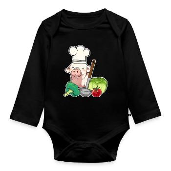 Schwein Gemüse Vegetarisch Koch Ferkel - Baby Bio-Langarm-Body - Schwarz - Vorne
