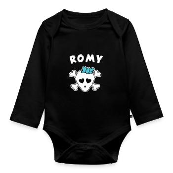 Piratin Romy Design für Mädchen und Frauen - Baby Bio-Langarm-Body - Schwarz - Vorne