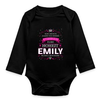 Her Highness Emily enters the room - Organic Longsleeve Baby Bodysuit - black - Front