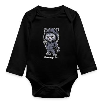 Chat maléfique ennuyeux - Body Bébé bio manches longues - noir - Devant