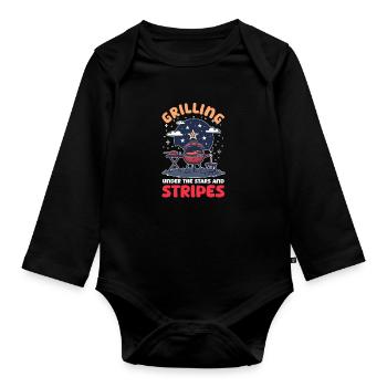 Patriotic Chef Grilling Under the Stars and Stripe - Organic Longsleeve Baby Bodysuit - black - Front