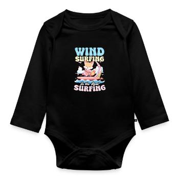 Windsurfen ist das wahre Surfen - Baby Bio-Langarm-Body - Schwarz - Vorne