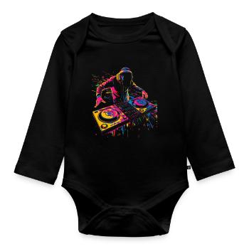 Dj Disc Jockey Turntable Pop Art - Organic Longsleeve Baby Bodysuit - black - Front