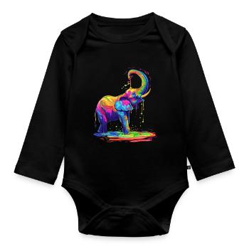 Elephant Animal Pop Art - Organic Longsleeve Baby Bodysuit - black - Front