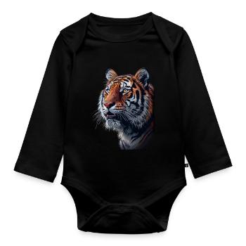 Tigre de profil latéral - Body Bébé bio manches longues - noir - Devant