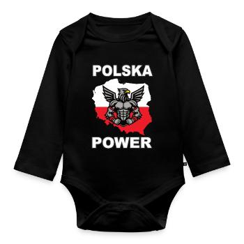 Polska Power, Cool Poland Design with White Eagle - Organic Longsleeve Baby Bodysuit - black - Front