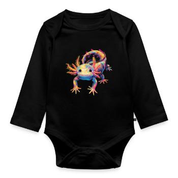 Axolotl Amphibian Pop Art - Organic Longsleeve Baby Bodysuit - black - Front