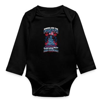Un bouddhiste patriotique célèbre la paix et la liberté - Body Bébé bio manches longues - noir - Devant