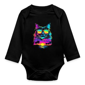 Lunettes de soleil chat birman plage coucher de soleil butt - Body Bébé bio manches longues - noir - Devant
