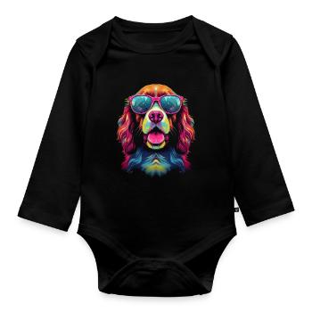 Brittany Spaniel Chien Lunettes Pop Art - Body Bébé bio manches longues - noir - Devant