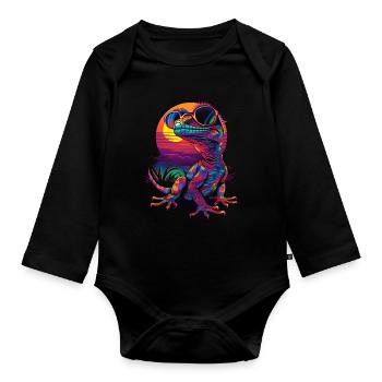 Crested Gecko Lizard Sunglasses Sunset - Organic Longsleeve Baby Bodysuit - black - Front