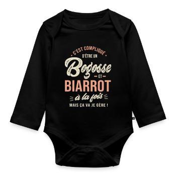 Biarrot Bogosse Cadeau Humour Biarritz 64 - Body Bébé bio manches longues - noir - Devant