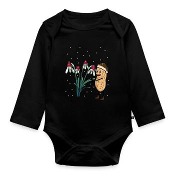 Erdnuss Frühling Schnee Garten Blumen Frost - Baby Bio-Langarm-Body - Schwarz - Vorne