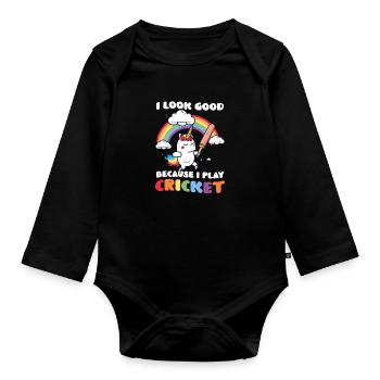 Cricket Player Look Good Because Play - Organic Longsleeve Baby Bodysuit - black - Front