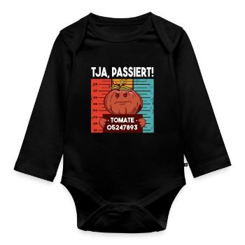 Witziges Fahndungsfoto Tomate Passiert Gärtner - Baby Bio-Langarm-Body - Schwarz - Vorne