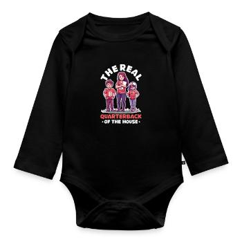 Football Mom The Real Quarterback of the House - Organic Longsleeve Baby Bodysuit - black - Front