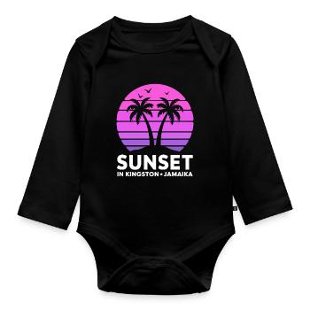 Sunset in Kingston Jamaika Urlaub Palmen - Baby Bio-Langarm-Body - Schwarz - Vorne