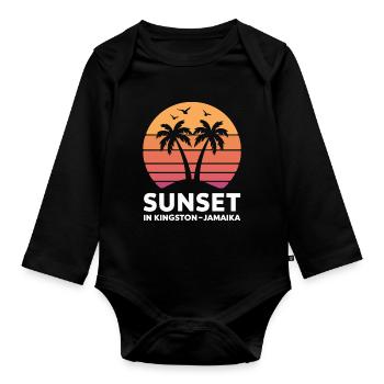 Sunset in Kingston Jamaica Vacation Palm Trees - Organic Longsleeve Baby Bodysuit - black - Front