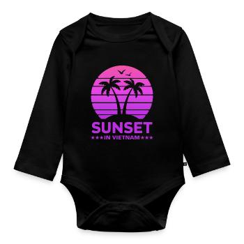 Sunset in Vietnam Urlaub Palmen Natur - Baby Bio-Langarm-Body - Schwarz - Vorne