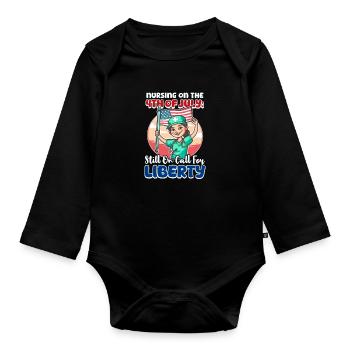 Patriotic Nurse Nursing on the 4th of July - Organic Longsleeve Baby Bodysuit - black - Front