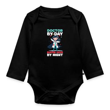 Maman vétérinaire médecin le jour, super maman la nuit - Body Bébé bio manches longues - noir - Devant