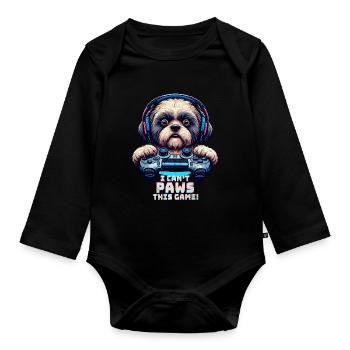Nerds du jeu, amateurs de chiens Shih Tzu - Body Bébé bio manches longues - noir - Devant