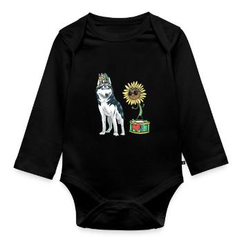 Sunflower Heart Peace Dog Dogs Peace Drum - Organic Longsleeve Baby Bodysuit - black - Front