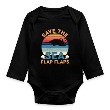 Manta Ray Stingray Save The Sea Flap Flaps Illustr - Baby Bio-Langarm-Body - Schwarz - Vorne