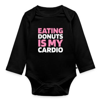 Donut Funny Cardio Quote - Baby Bio-Langarm-Body - Schwarz - Vorne