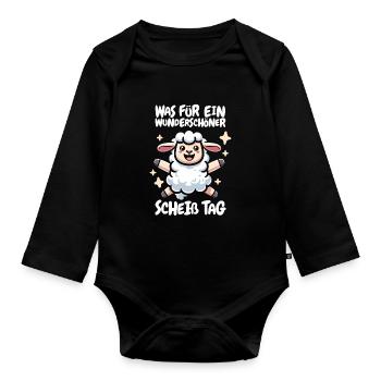 Sheep funny please keep your mouth shut - Organic Longsleeve Baby Bodysuit - black - Front