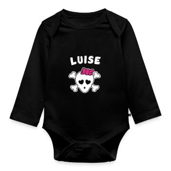 Pirate Luise Design for Girls and Women - Organic Longsleeve Baby Bodysuit - black - Front