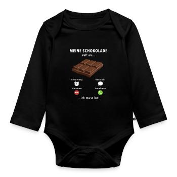Meine Schokolade ruft an - ich muss los - Spruch - Baby Bio-Langarm-Body - Schwarz - Vorne