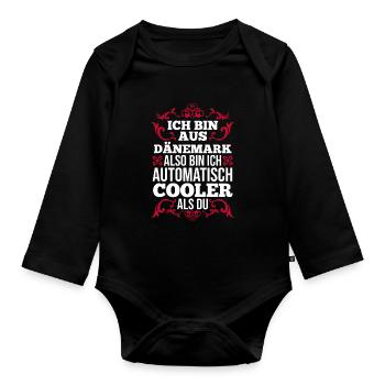 Danes Danish Denmark - Organic Longsleeve Baby Bodysuit - black - Front
