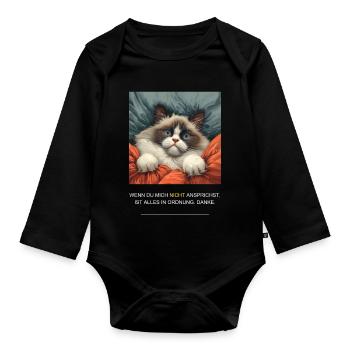 Cat Morning Grouch Sleepy Shirt Sleepy Head - Organic Longsleeve Baby Bodysuit - black - Front