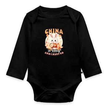 Chinese China Calling - Organic Longsleeve Baby Bodysuit - black - Front