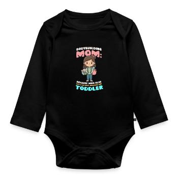 Bodybuilding Mom Lift Car, Groceries, Toddler - Organic Longsleeve Baby Bodysuit - black - Front