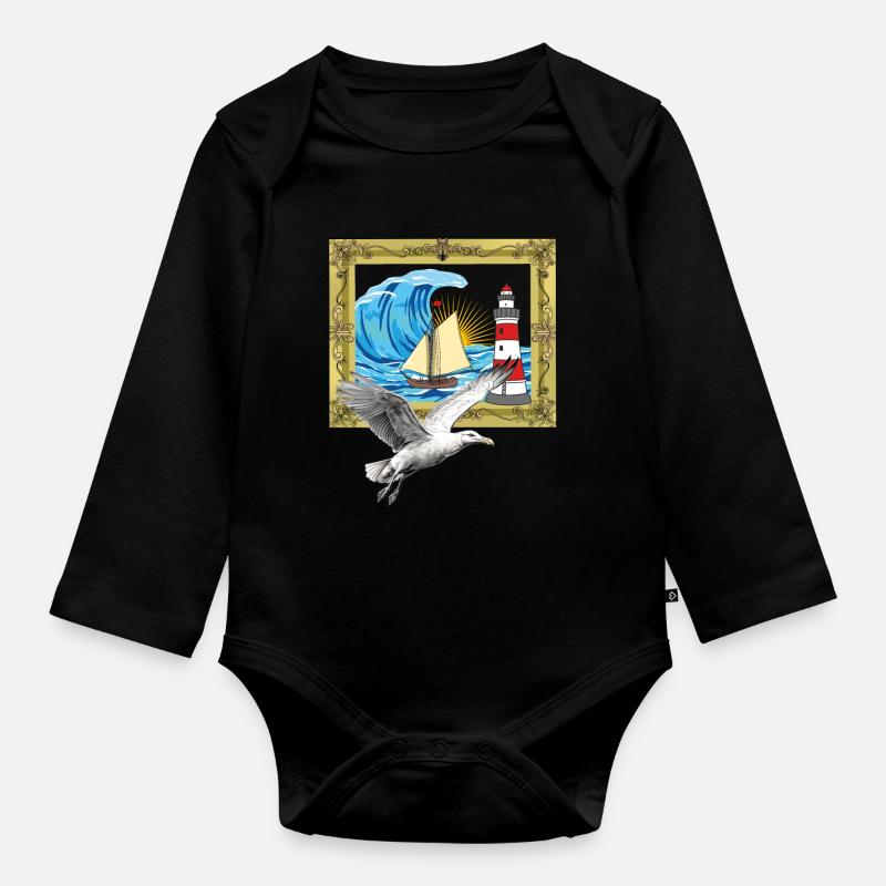 Möwe maritim Möwen Seevögel Leuchtturm - Baby Bio-Langarm-Body - Schwarz