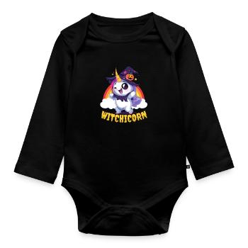 Halloween Unicorn Witchicorn - Organic Longsleeve Baby Bodysuit - black - Front