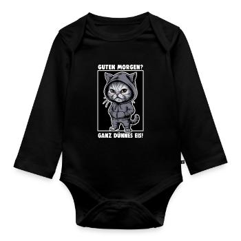 Genervte Katze Lustiges Katzen-Design Spruch - Baby Bio-Langarm-Body - Schwarz - Vorne