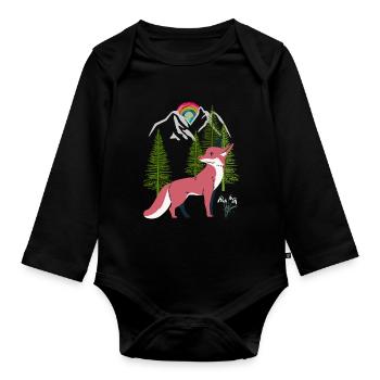 Fox Foxes Nature Fairy Tale - Organic Longsleeve Baby Bodysuit - black - Front