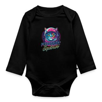 Chat Astronaute Purronaute Explorer - Body Bébé bio manches longues - noir - Devant