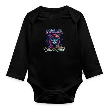 Cat Astronaut Astral Catventure - Organic Longsleeve Baby Bodysuit - black - Front