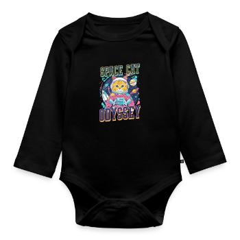 Katze Astronaut Weltraum Katze Odyssee - Baby Bio-Langarm-Body - Schwarz - Vorne
