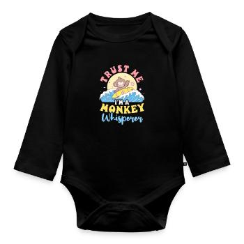 Monkey Lover I'm A Monkey Whisperer - Organic Longsleeve Baby Bodysuit - black - Front
