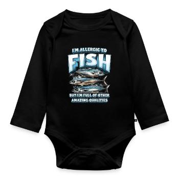 Allergie au poisson - Body Bébé bio manches longues - noir - Devant