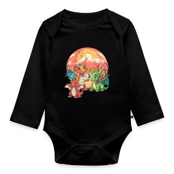Dragon Dragon Dinos Dino Stone Age Time - Organic Longsleeve Baby Bodysuit - black - Front