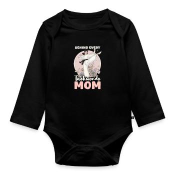 Taekwondo-Mutter hinter jedem Taekwondo-Praktizierenden - Baby Bio-Langarm-Body - Schwarz - Vorne
